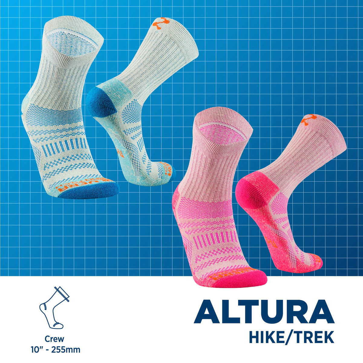 Calcetines ALTURA 2Pack de Algodón Pima Peruano para Trekking Running y Deportes - Cian + Rosa / S/M