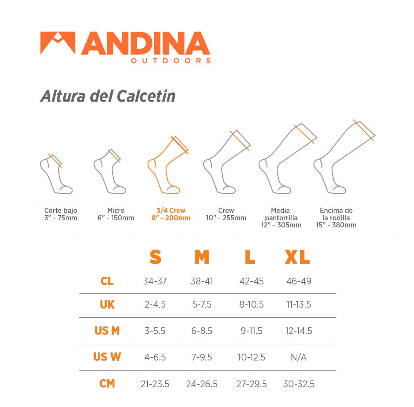 talla de calcetines chile