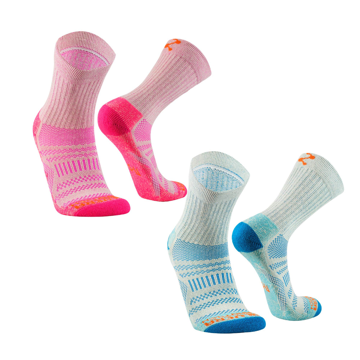 Calcetines de Trekking | Altura, 2-Pack - Cian / Rosa / S/M