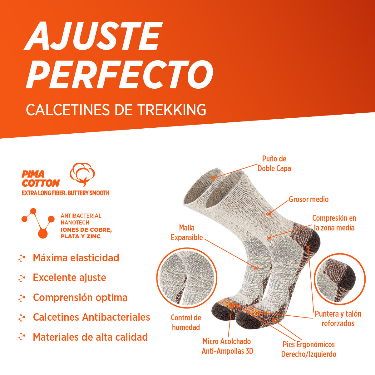 Calcetines ALTURA 2Pack de Algodón Pima Peruano para Trekking Running y Deportes