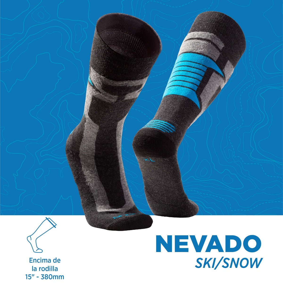 Calcetines Térmicos para Esquiar de Alpaca y Merino NEVADO - Charcoal/Cyan / S